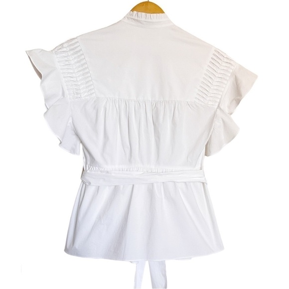 DVF Zoe Pleated Bodice Relaxed Fit Cotton Blouse White 2 - Picture 10 of 11
